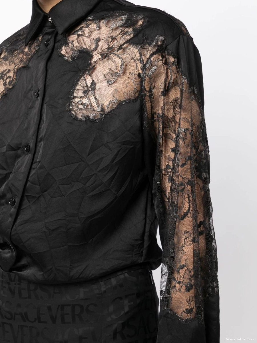 Affordable Women Versace crinkled sheer-lace satin shirt 0819